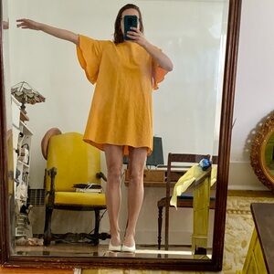 Mustard Yellow Babydoll Dress with Flared Sleeves - Size s / m